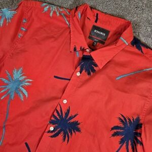 Bonobos Hawaiian Shirt Mens 2XL Red Floral Short Sleeve Button Up Slim Fit